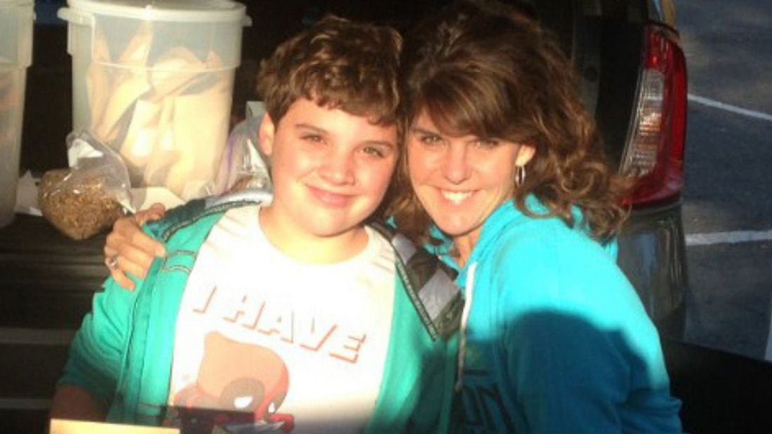 Founder Kelley Scanlin and her son at the Ojai Farmers Market in 2015, where Lark Ellen Farm began selling sprouted nuts, seeds, and grain-free granola.