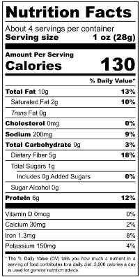 Nutrition facts panel for Garden Herb Sprouted Snack Mix with calories per serving and nutrient details
