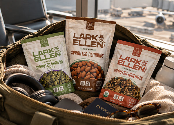 Lark Ellen sprouted snacks packed in a travel bag